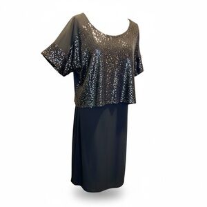 Amanda Lane Black Sequin Blouson Dress Extra Large XL Festive Holiday Stretch